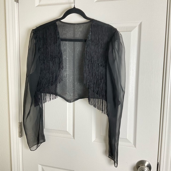 Vintage woman’s Sheer Black Fringe cardigan size X-Large - Picture 2 of 9